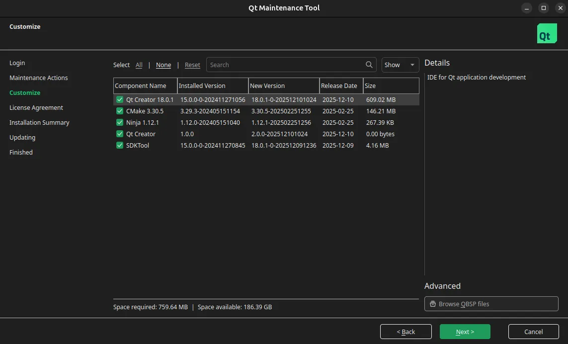 selecting-qt-creator-in-qt-maintenance-tool