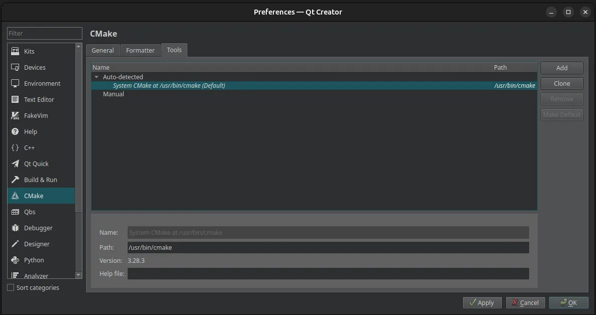 Qt Creator CMake config